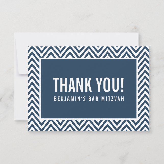 THANK YOU BAR MITZVAH modern chevron navy blue (Front)