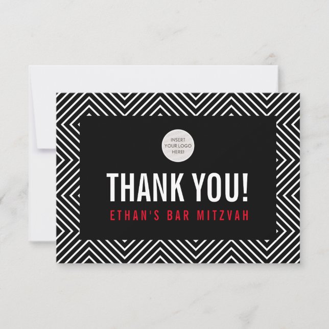 THANK YOU BAR MITZVAH modern geometric black red (Front)