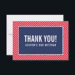 THANK YOU BAR MITZVAH modern geometric navy red<br><div class="desc">by kat massard >>> https://linktr.ee/simplysweetpaperie <<< A simple, stylish way to say thank you to your guest's for attending your event. Setup as a template it is simple for you to add your own details, or hit the customise button and you can add or change text, fonts, sizes etc TIP...</div>