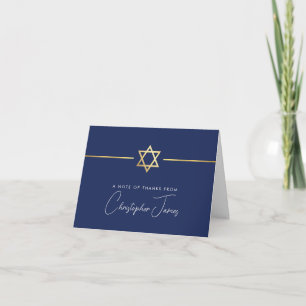 THANK YOU bar mitzvah modern gold jewish star navy Card