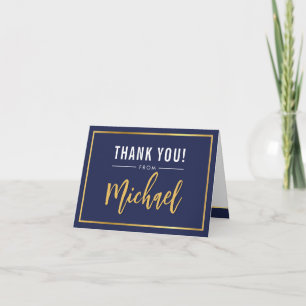 THANK YOU bar mitzvah modern gold name calligraphy Card