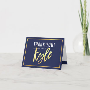 THANK YOU bar mitzvah modern gold name KYLE navy Card