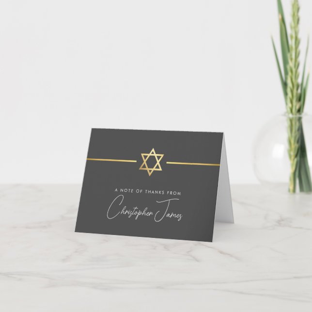 THANK YOU bar mitzvah modern gold star grey grey Card (Front)