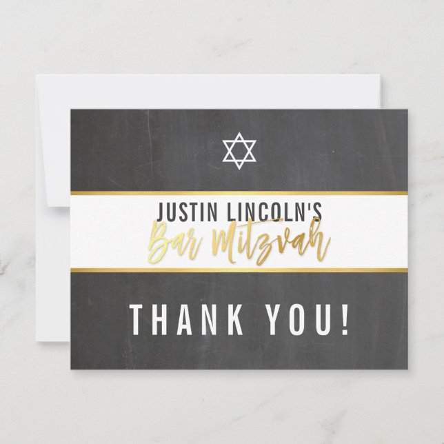 THANK YOU BAR MITZVAH modern grey chalkboard gold (Front)