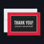 THANK YOU BAR MITZVAH modern minimalist red black<br><div class="desc">by kat massard >>> https://linktr.ee/simplysweetpaperie <<< A simple, stylish way to say thank you to your guest's for attending your event. Setup as a template it is simple for you to add your own details, or hit the customise button and you can add or change text, fonts, sizes etc TIP...</div>