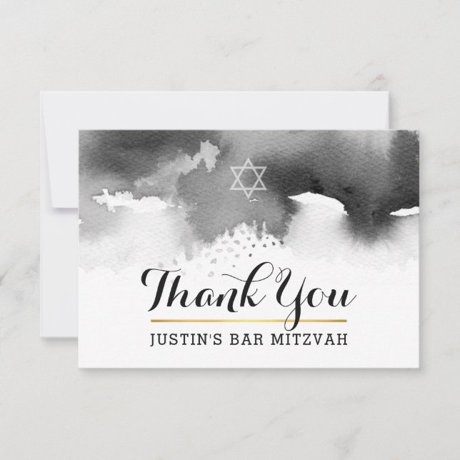 THANK YOU BAR MITZVAH modern star grey watercolor (Front)