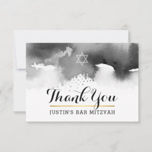 THANK YOU BAR MITZVAH modern star grey watercolor
