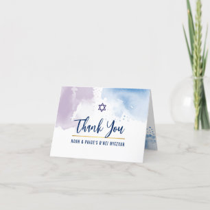THANK YOU BAR MITZVAH star blue purple watercolor Card