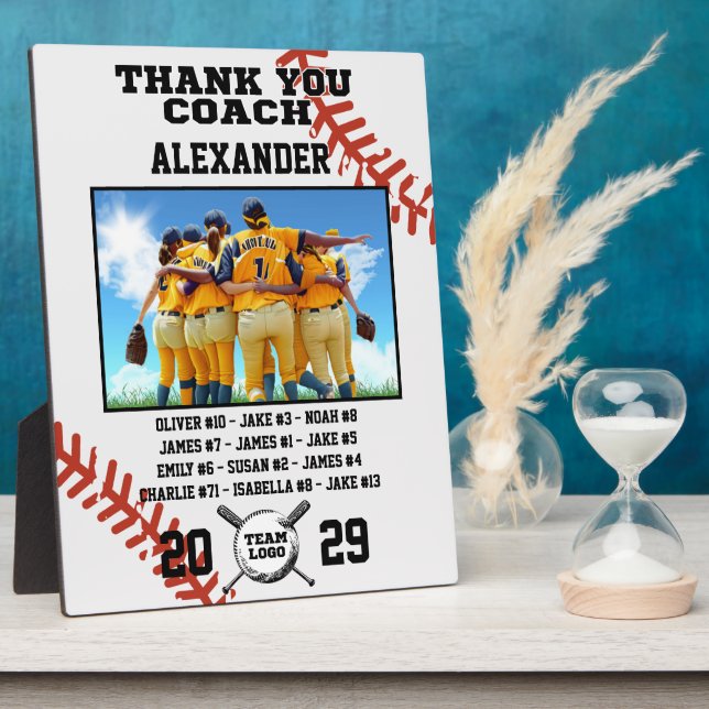 Thank You Baseball Coach, Custom photo & names Plaque (Side)