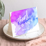 Thank you Bat Bar Mitzvah Watercolor Blue Purple<br><div class="desc">Say thank you to your guests with these beautiful watercolor Bat or Bar Mitzvah cards.  White letters with star of David in middle.  Black cards,  room to write personal message.  Get matching collection!</div>