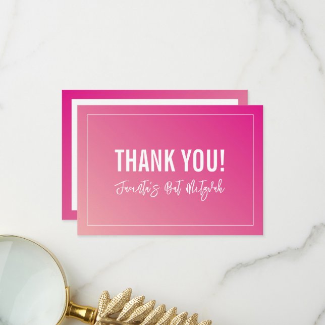 THANK YOU BAT MITZVAH modern bright pink gradient Card (Front/Back In Situ)
