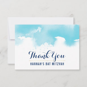 THANK YOU BAT MITZVAH modern cute aqua watercolor Card