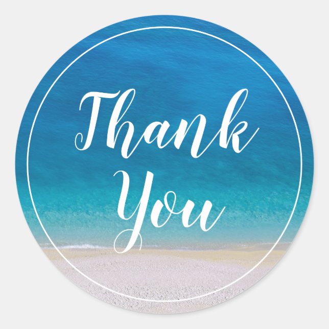 Thank You Beach Theme Blue Sea Ocean Simple Photo Classic Round Sticker (Front)