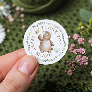 Thank You Beary Much Knitted Woodland Bear Floral Classic Round Sticker