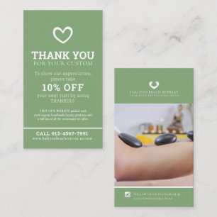 Thank you beauty health photo promo green repeat business card