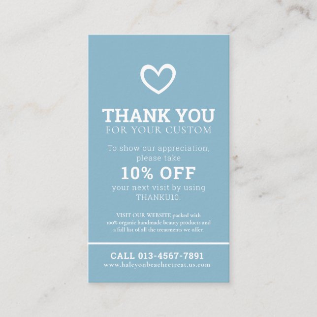 Thank you beauty health photo promo repeat custom business card (Front)