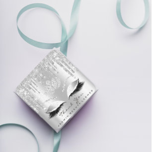 Thank You Beauty Lashes Lotus Bridal Grey Glitter Square Sticker