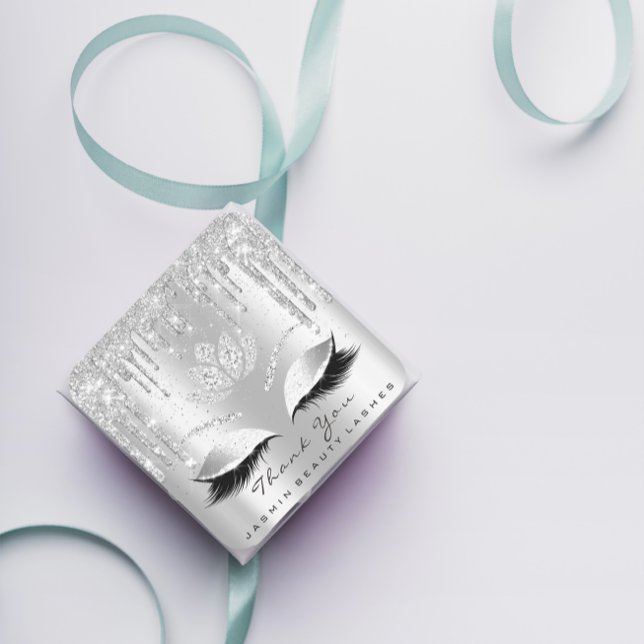 Thank You Beauty Lashes Lotus Bridal Grey Glitter Square Sticker (Thank You Beauty Lashes Lotus Bridal Gray Glitter Square Sticker)