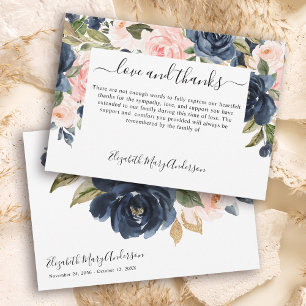 Thank You Bereavement Navy Pink Floral Memorial Card