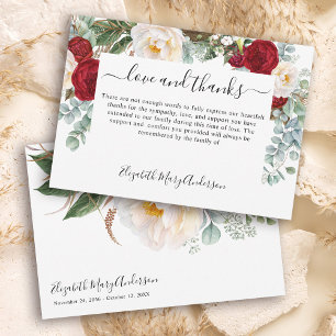 Thank You Bereavement Red White Floral Memorial