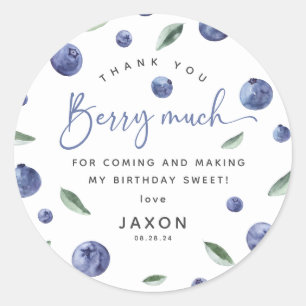 Thank You Berry Much Blueberry Birthday Favour Classic Round Sticker
