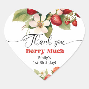 Thank you berry much Strawberry birthday Heart Sticker