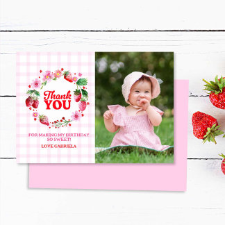 Thank You Berry Sweet Strawberry Birthday Photo Card