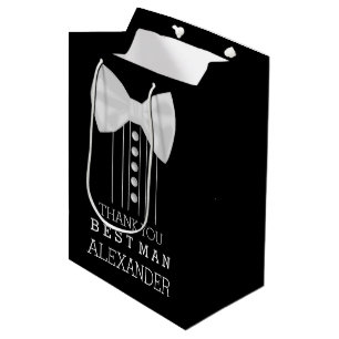 Thank You Best Man White Bow Tie Tuxedo Shirt Medium Gift Bag
