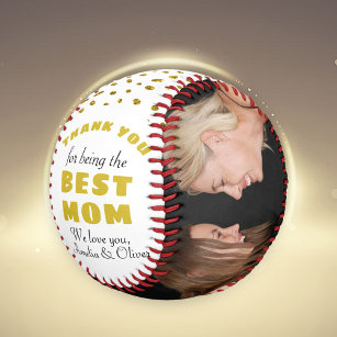 Thank you Best Mum Gold Glitter Mother`s Day Photo Softball