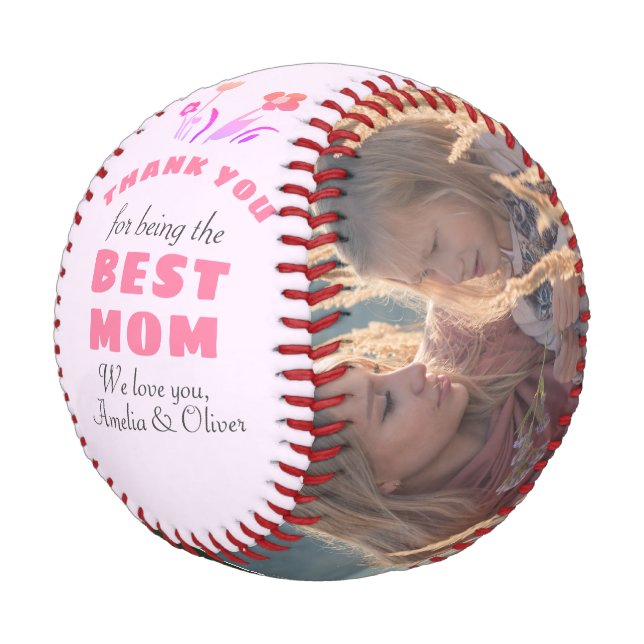 Thank you Best Mum Pink Flower Mother`s Day Photo Baseball (Angled)