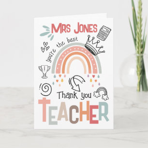 thank you best teacher appreciation rainbow card