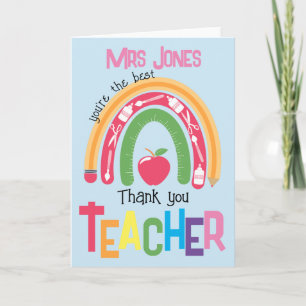 thank you best teacher appreciation rainbow card