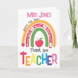 thank you best teacher appreciation rainbow  card