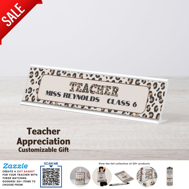 Thank You Best Teacher Custom Quotes Leopard Print Desk Name Plate (Creator Uploaded)