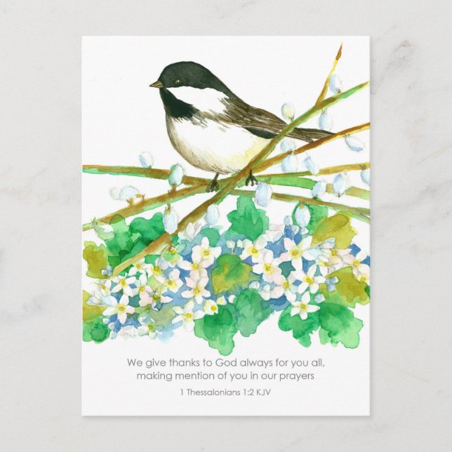 Thank You Bible Scripture Thessalonians Chickadee  Postcard (Front)