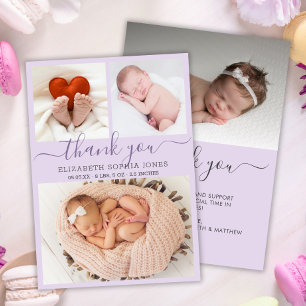 Thank You Birth Announcement Lilac Photo Collage