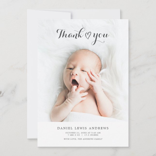Thank You Birth Announcement Newborn Photo Card (Front)