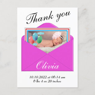Thank you Birth Announcement photo postcard