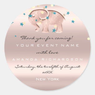 Thank You Birthday Baby Shower Rose  Elephant Girl Classic Round Sticker