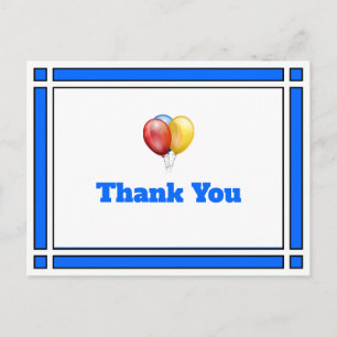 Thank You Birthday Balloons Blue Postcard