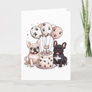 Thank You Birthday French Bulldogs Party Hats Card