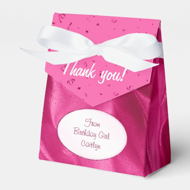 "Thank You" Birthday Fuchsia Textured Fabric Look Favour Box (Front Side)