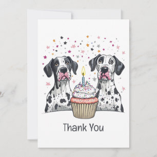Thank You Birthday Great Dane Dogs Cupcake Card