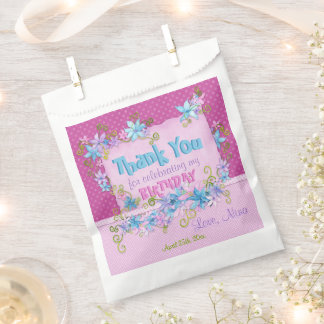 Thank You Birthday Party Floral Pink Polka Dots Favour Bags