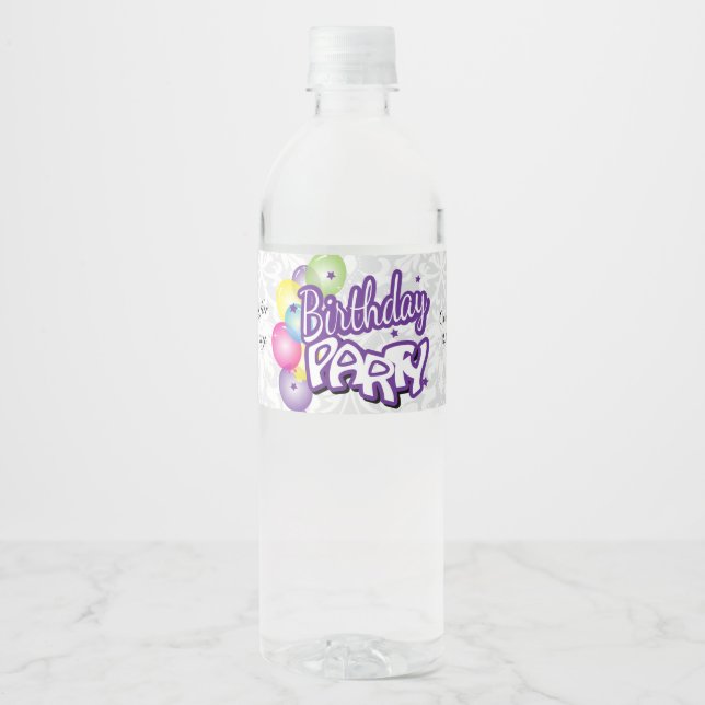 Thank you Birthday Party - Purple Water Bottle Label (Front)