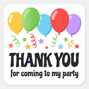 Thank you birthday party sticker with balloons