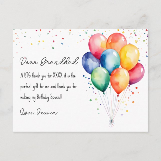 Thank you birthday postcard (Front)