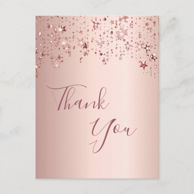 Thank you birthday rose gold sparkling stars postcard (Front)