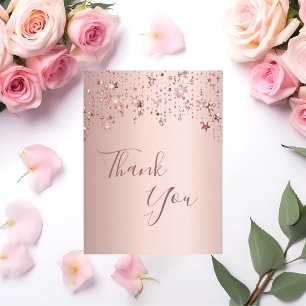 Thank you birthday rose gold sparkling stars postcard