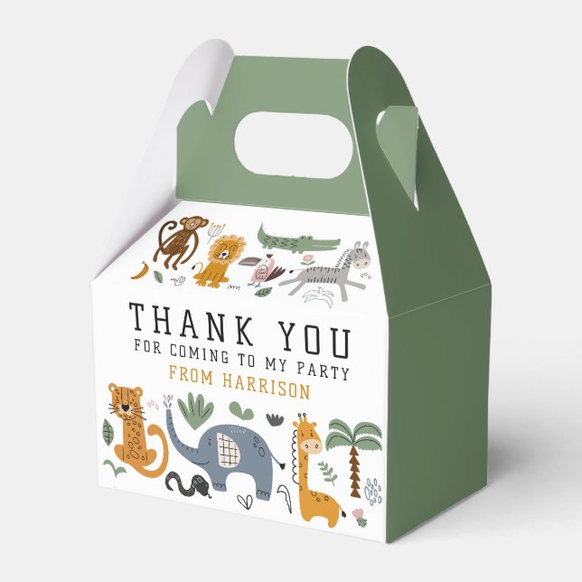 Thank You Birthday Two Wild Safari Animals Kids Favour Box (Front Side)